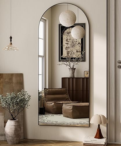 Miniatura 7 de HARRITPURE Espejo arqueado de longitud completa de 65 x 22 pulgadas espejo inclinado de pie independiente espejo montado para colgar marco de