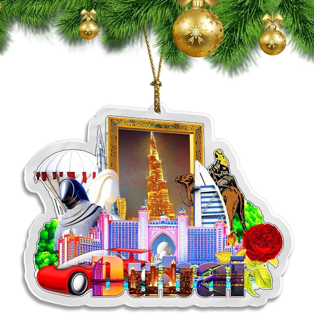 Dubai United Arab Emirates Christmas Ornament Transparent Acrylic Double Sided Tree Decoration Pendant Travel Souvenir Tourist Collection Personalized