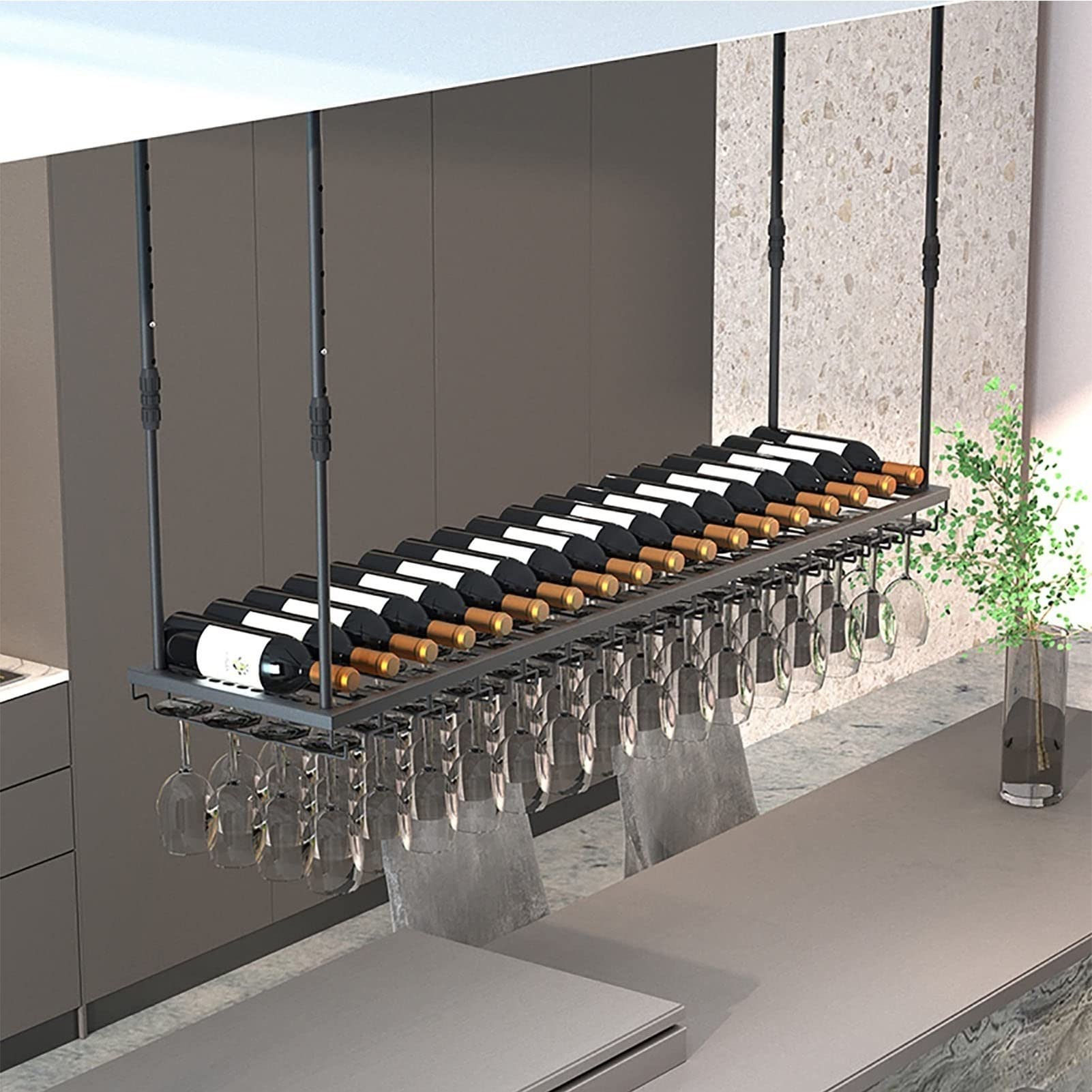 Porte-verres à vin de plafond suspendu en fer forgé pour bar et cuisine