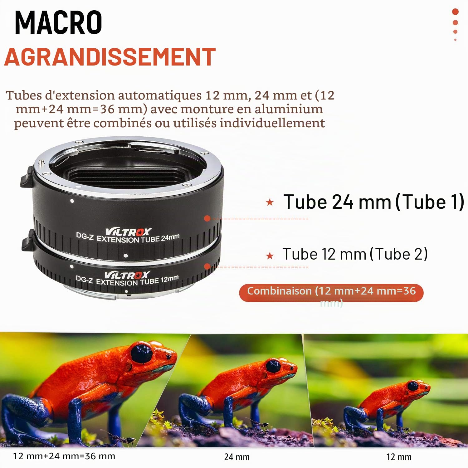 VILTROX DG-Z Tube d'extension Automatique Macro (12 mm + 24 mm) pour Nikon Z Mount Z6 Z7 Z50 appareils Photo