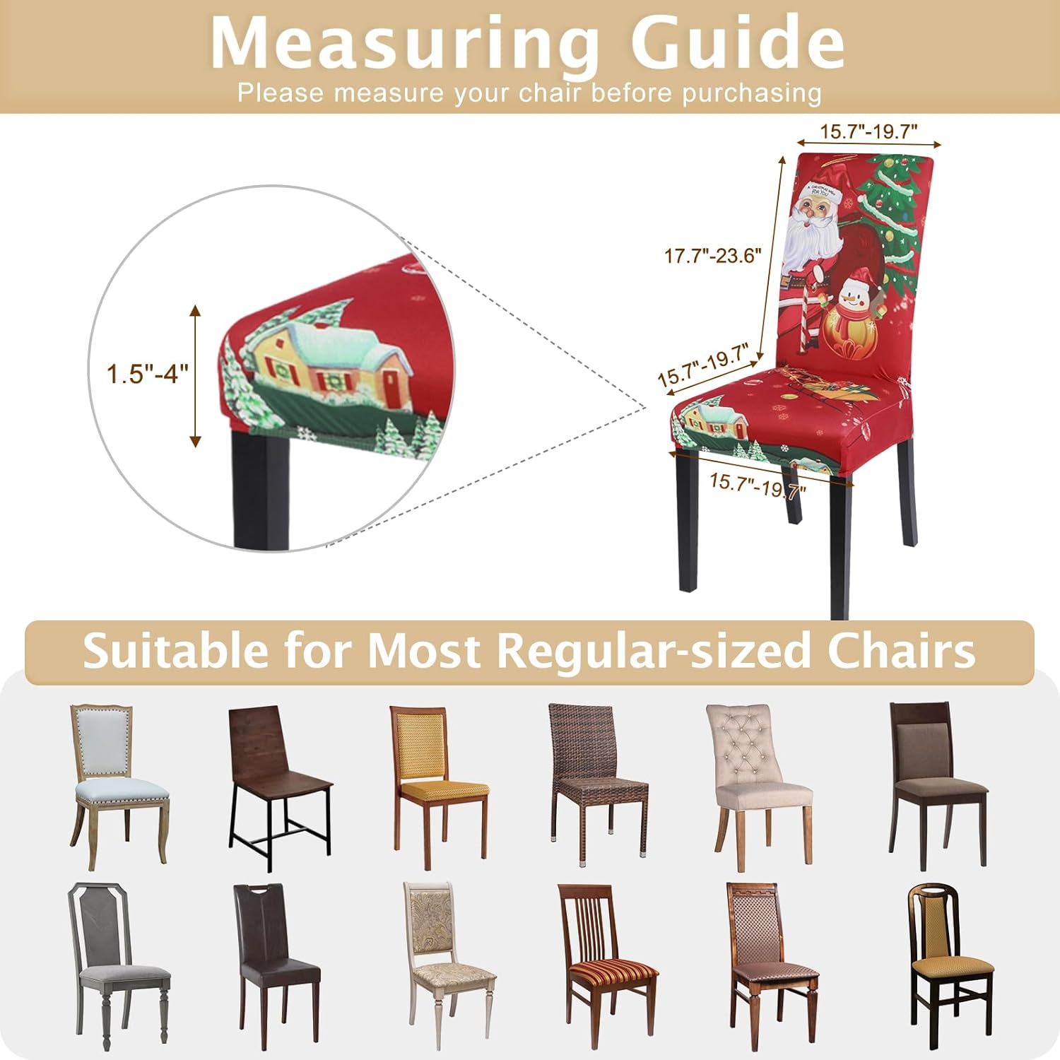 SearchI Christmas Dining Room Chair Covers Set of 6, Stretch Xmas Chair Slipcovers Protector, Spandex Washable Kitchen Parsons Chair Cover for Dining Room,Christmas Decor,Holiday Party(Santa Claus)