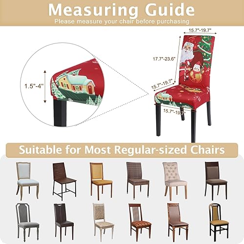 Miniatura 6 de SearchI - Juego de 4 fundas para silla de comedor, con motivos navideños protector de silla Parson de elastano elástico lavable, para cocina,