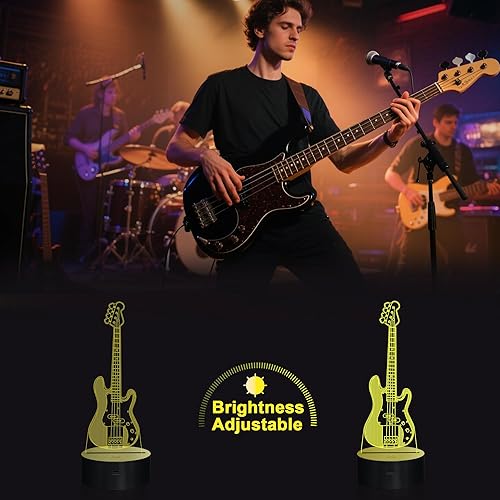 Miniatura 3 de YuanDian Luz nocturna para guitarra, bajo eléctrico 3D, lámpara de ilusión LED, 16 colores alimentada por USB y control táctil con control remoto,
