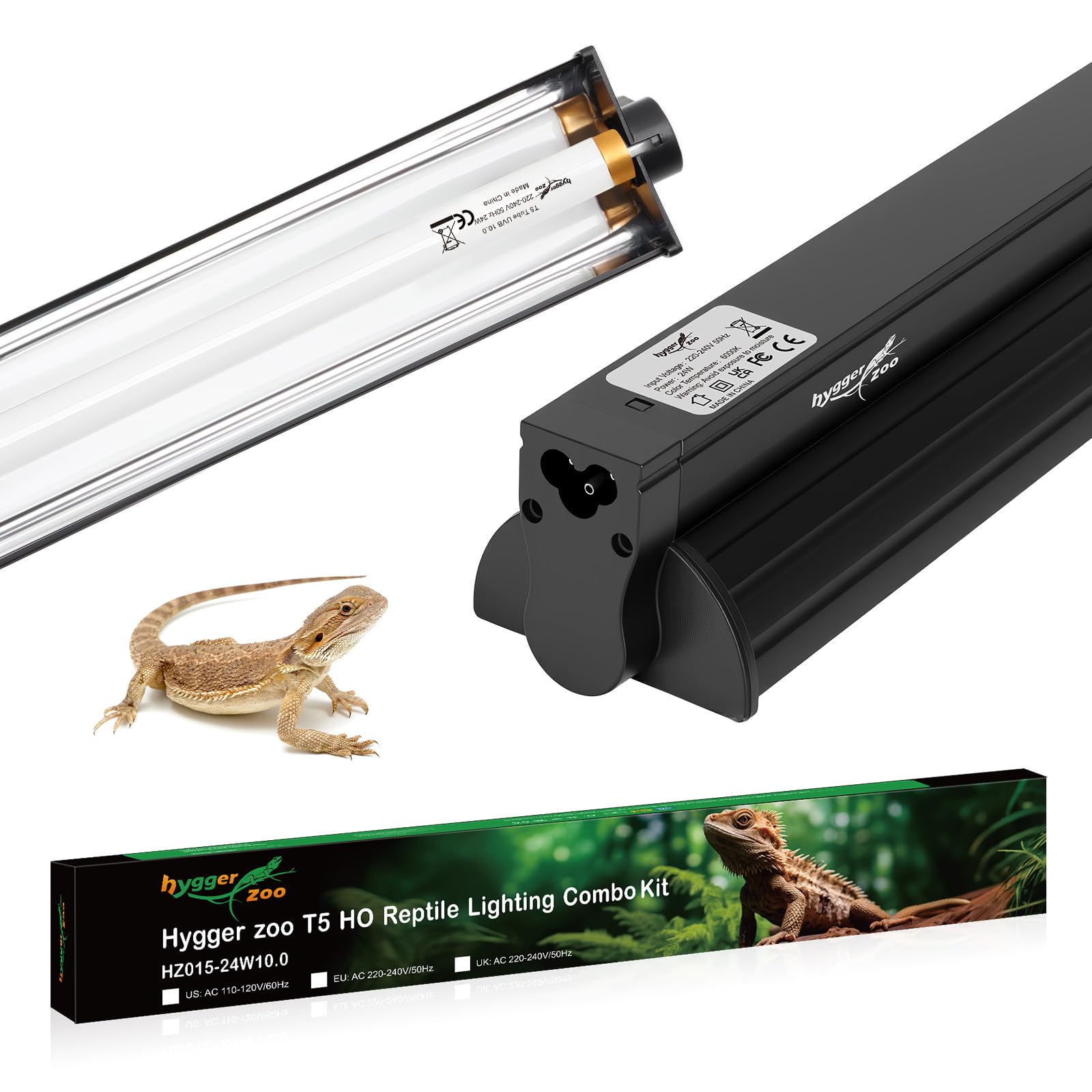 24W UVB lamp terrarium lumière T5 Lampe UVB 10.0 22" Kit combo d'éclairage | HO 10% UVB & 30% UVA UVB Light avec barre de lumière de désert reptile lampe UVB pour tortue dragon barbue léopard gecko tank