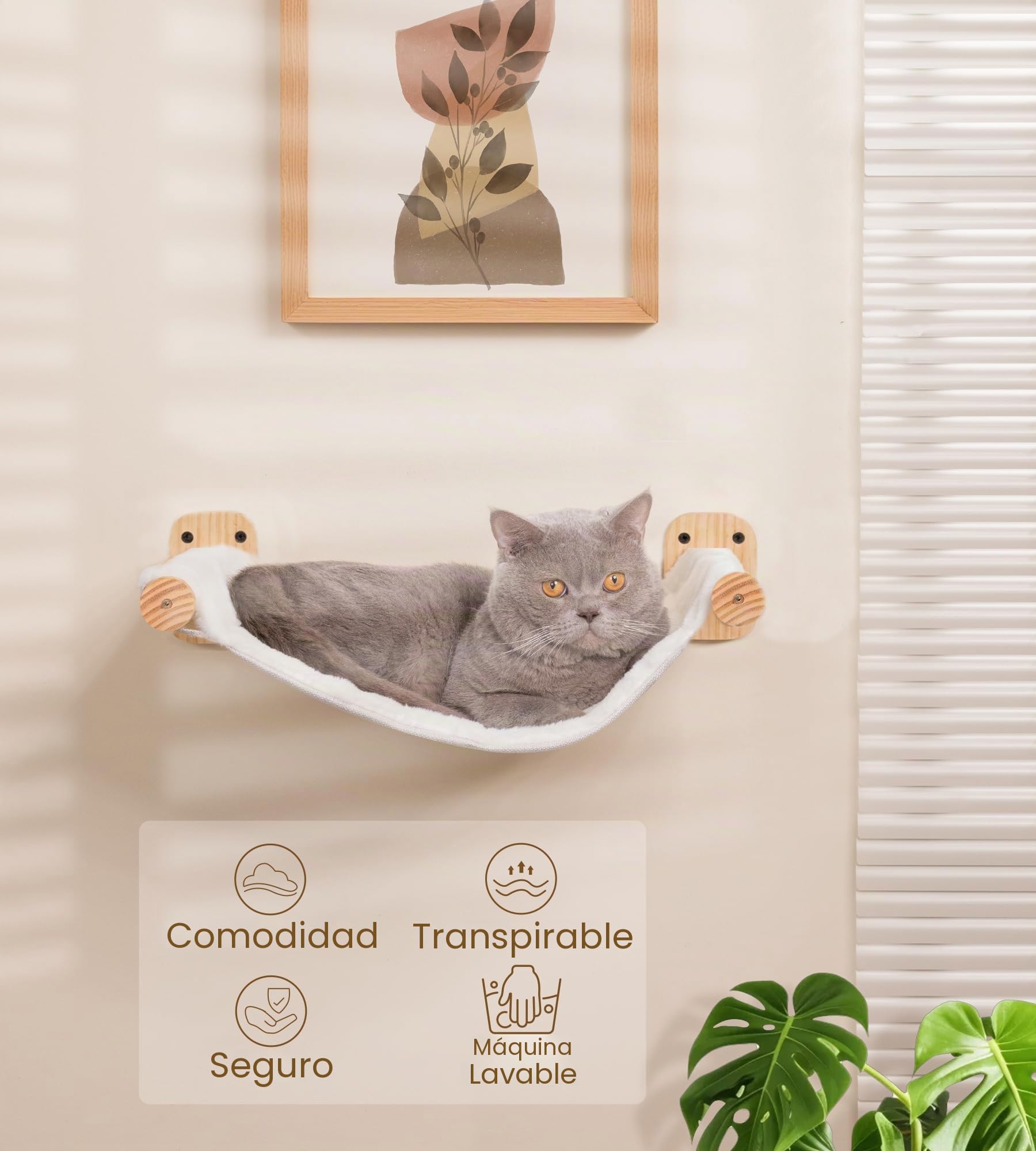 Hamaca para gatos, muebles de pared para gatos, cama de gato de doble cara con tela de lona y felpa, cama y percha para gatos montada en la pared, estantes de madera para gatos para dormir, jugar