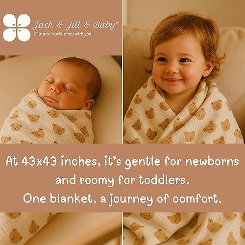 Miniatura 5 de Jack & Jill & Baby Manta de muselina de 4 capas, 100% algodón, suave, transpirable, 43 x 43 pulgadas, ligera, multiuso, ideal para envolver,