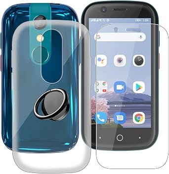 Clear Case for Unihertz Jelly 2E 3.0" with 1 x Tempered Glass +360 Cell Phone Metal Ring Holder, Slim Soft Silicone Military Grade Shockproof TPU Cover for Unihertz Jelly 2E