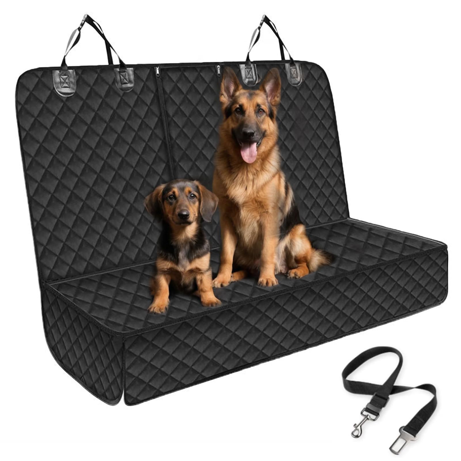 Funda Asiento Coche Perro, Protector Coche Perro con cinturón de Seguridad Ajustable para Perros, 135x120CM, Antiarañazos, Impermeable, Antideslizante, Universal Negro para SUV, Coche y Jeeps