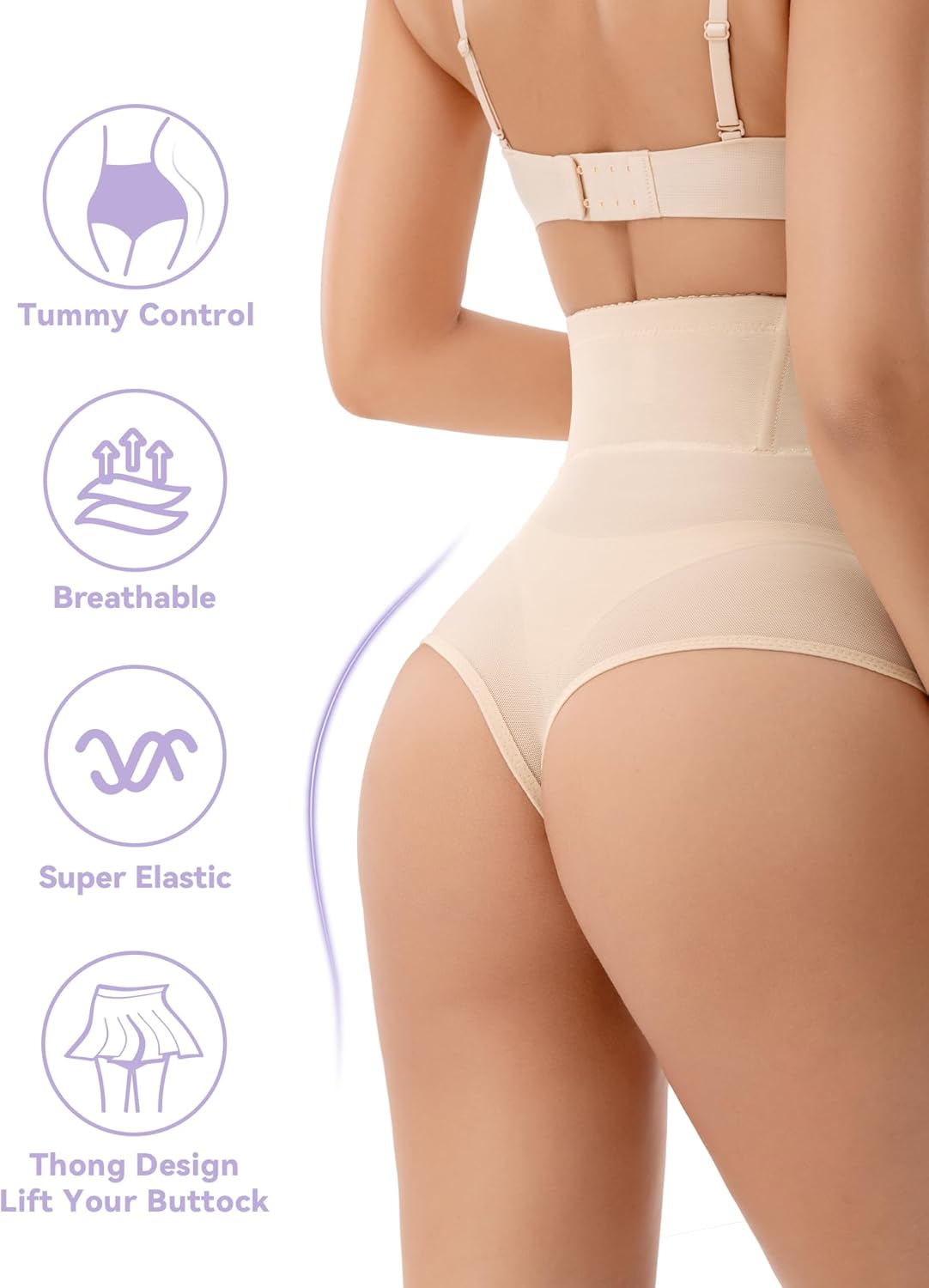 Esa Liang Thong shapewear for Women Tummy Control, High Waisted Thong Panties Girdle Tummy Control Body Shaper Underwear Nude - Image 4