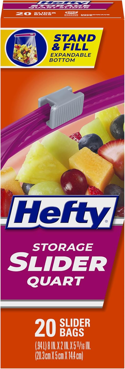 Hefty Slider Kitchen Storage Bags, Quart Size, 20 Count