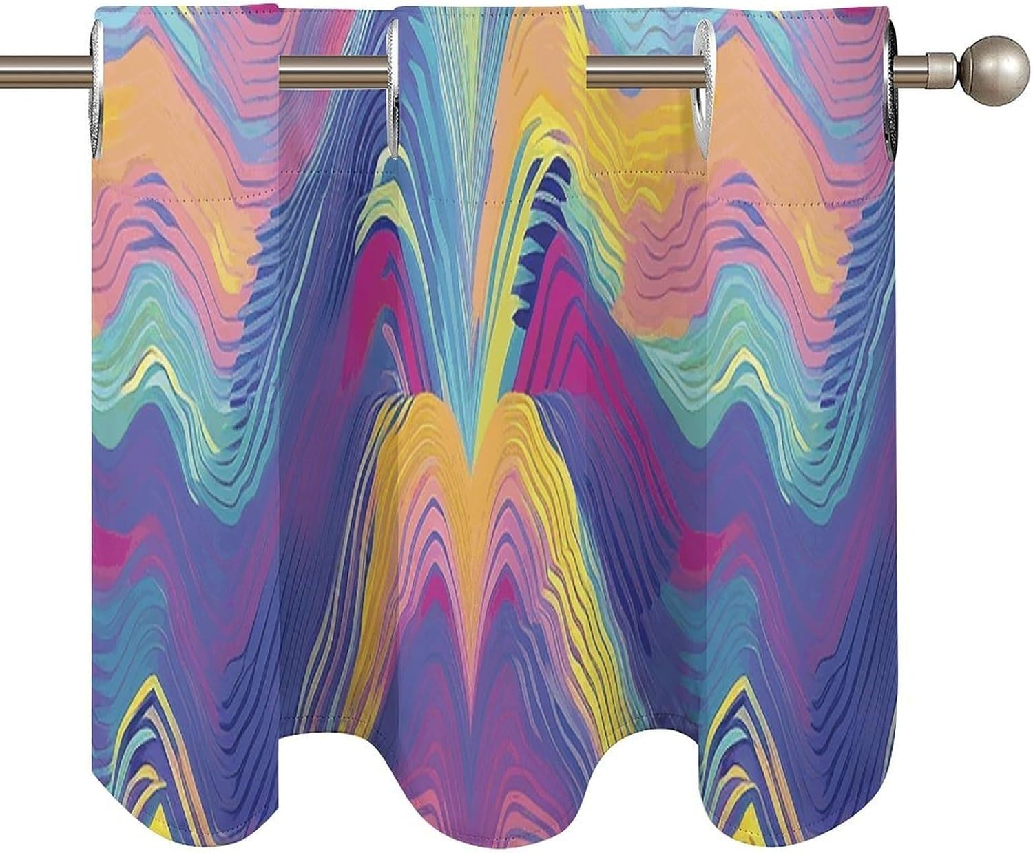 Blue and Peach Style Valance for Windows, 2 Pack Kitchen Curtains Modern Home Decor, Soft Blackout Window Curtains for Living Room & Bedroom, 18 X 52 Inch