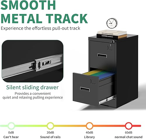 Miniatura 6 de VIYET Archivador vertical de 2 cajones, archivadores verticales de metal con cerradura, archivador de acero de oficina para colgar archivos para