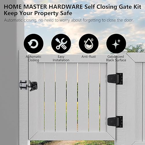 Miniatura 3 de HOME MASTER HARDWARE Kit de puerta de cierre automático, color negro, bisagras en T de resorte de 3.5 pulgadas, paquete de 2 + pestillo de puerta