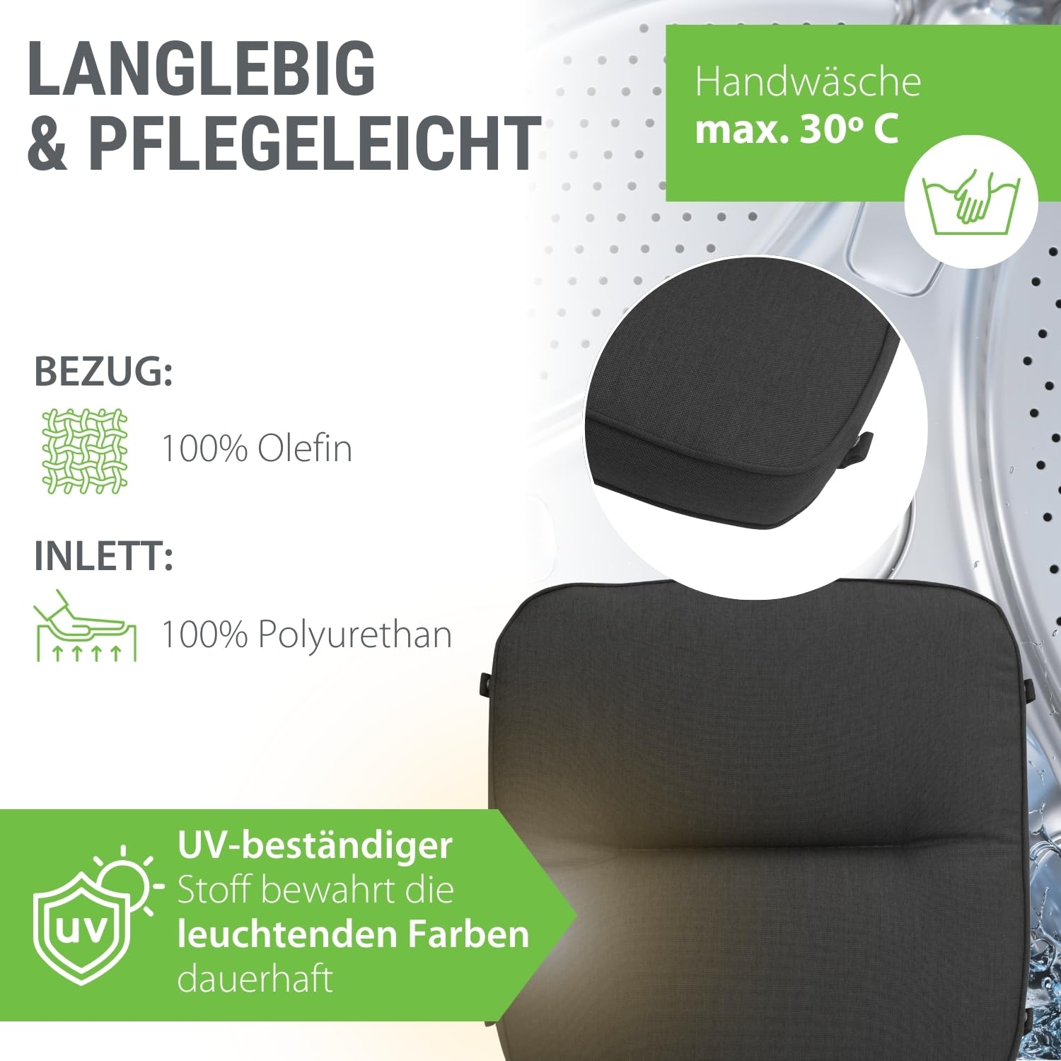 KETTtex Auflage Hocker 50x50x9cm, anthrazit