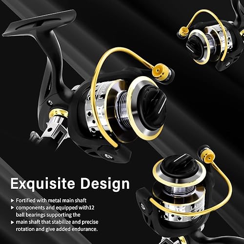 Miniatura 7 de Juego de caña de pescar giratoria y carrete portátil, caña de pescar de fibra de carbono con punta fluorescente, con línea de señuelos de pesca,