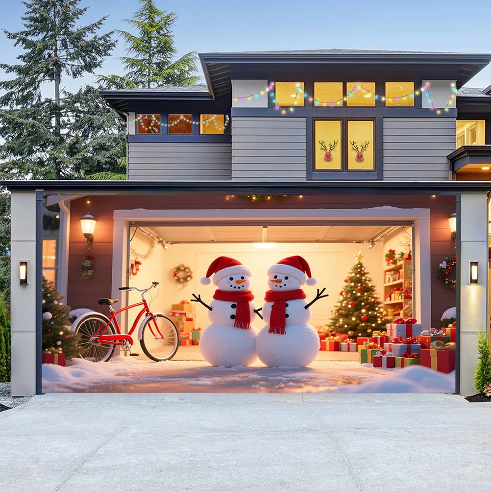 Christmas Garage Door Cover Decorations Outdoor Large Garage Door Banner Christmas Backdrop Decoration for Home Wall Window Patio Yard Outside,Garage Bike,13 * 6FT