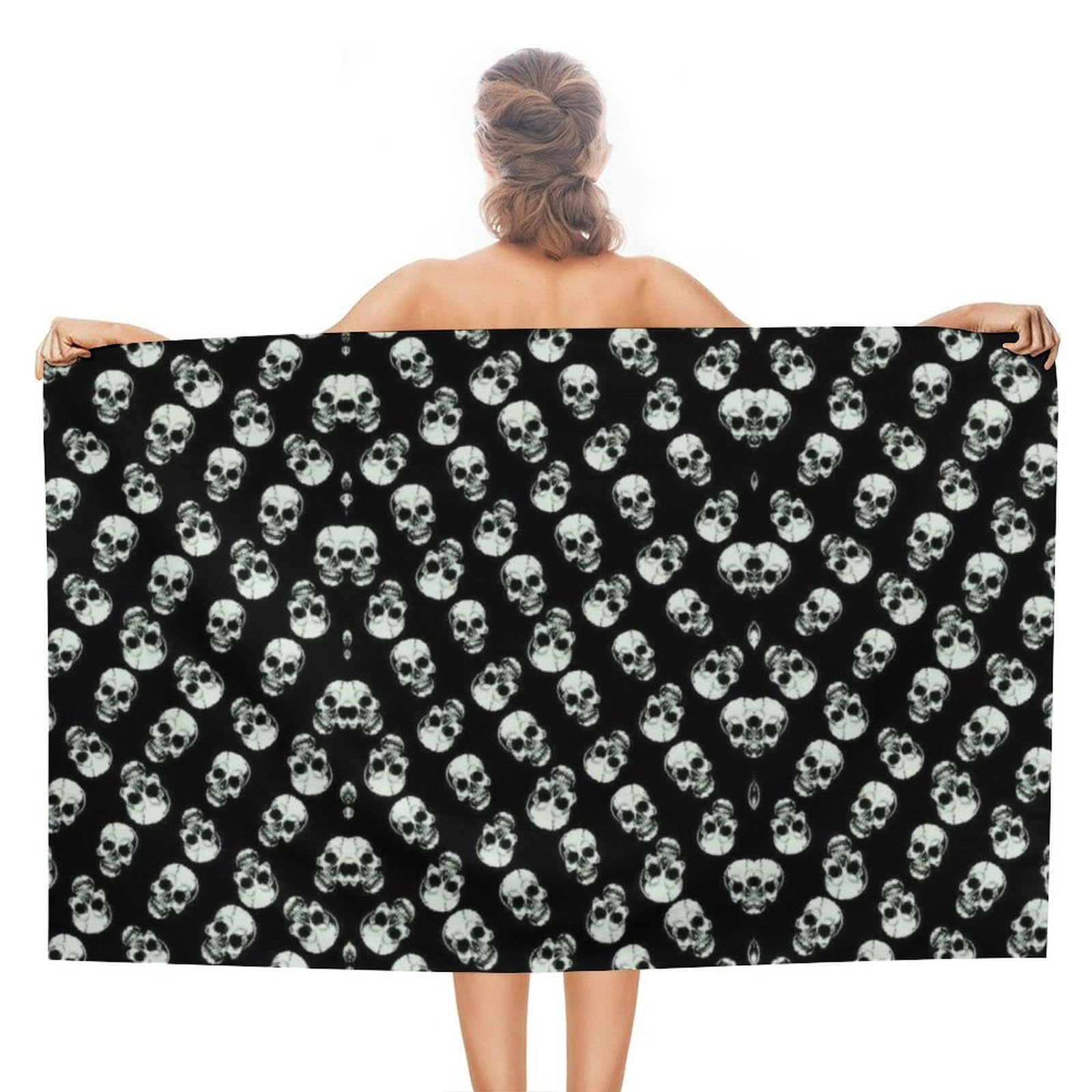 LEDFCVSU Beach Towel, Black Skull Bath Towel, Absorbent Towel for Swimming, Sports, Travel