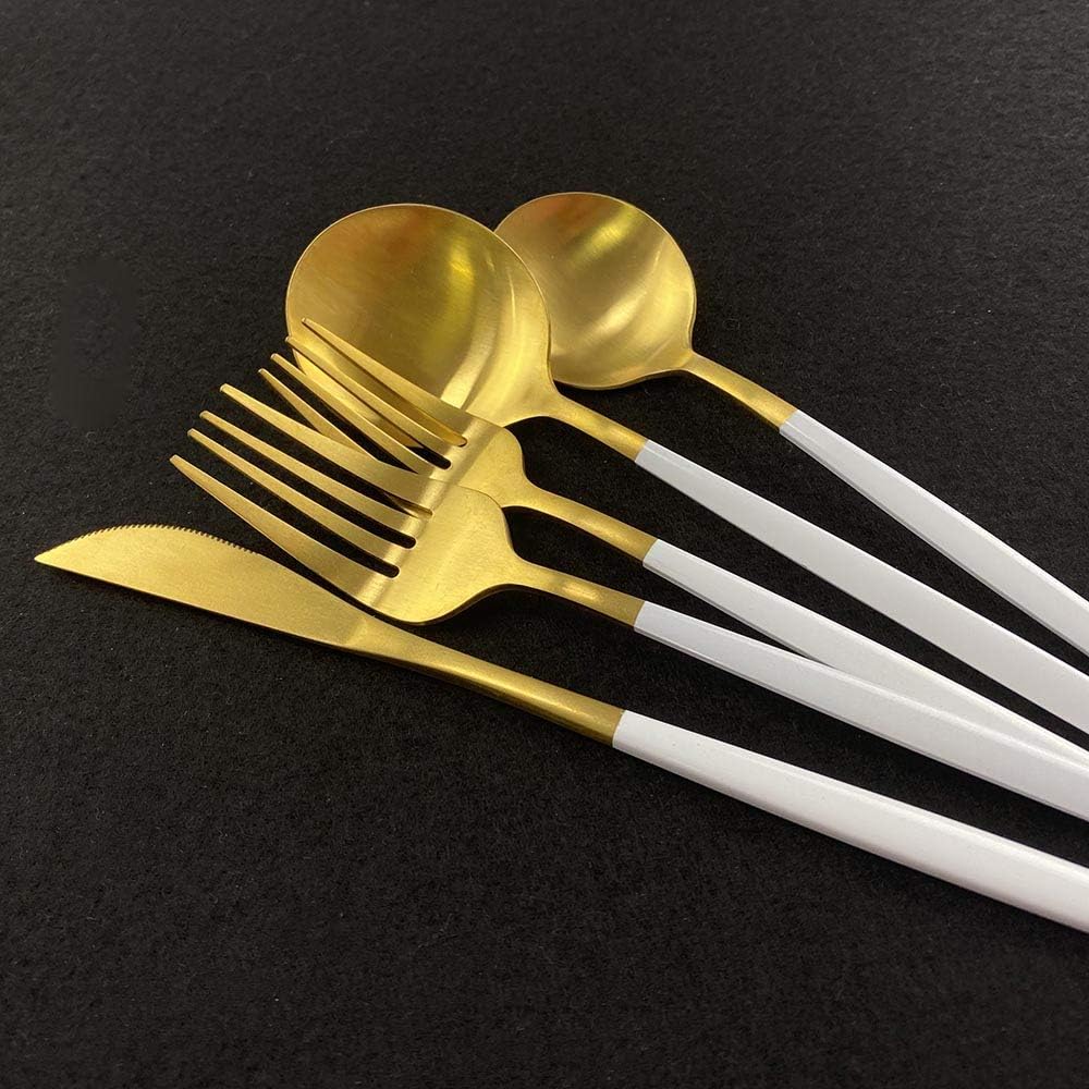 36pieces Pure Gold Matte Flatware Set 304 Stainless Steel Dinnerware Knife Dessert Fork Spoon Dinner Silverware Kitchen Party Tableware Set (Service for 6,Golden)