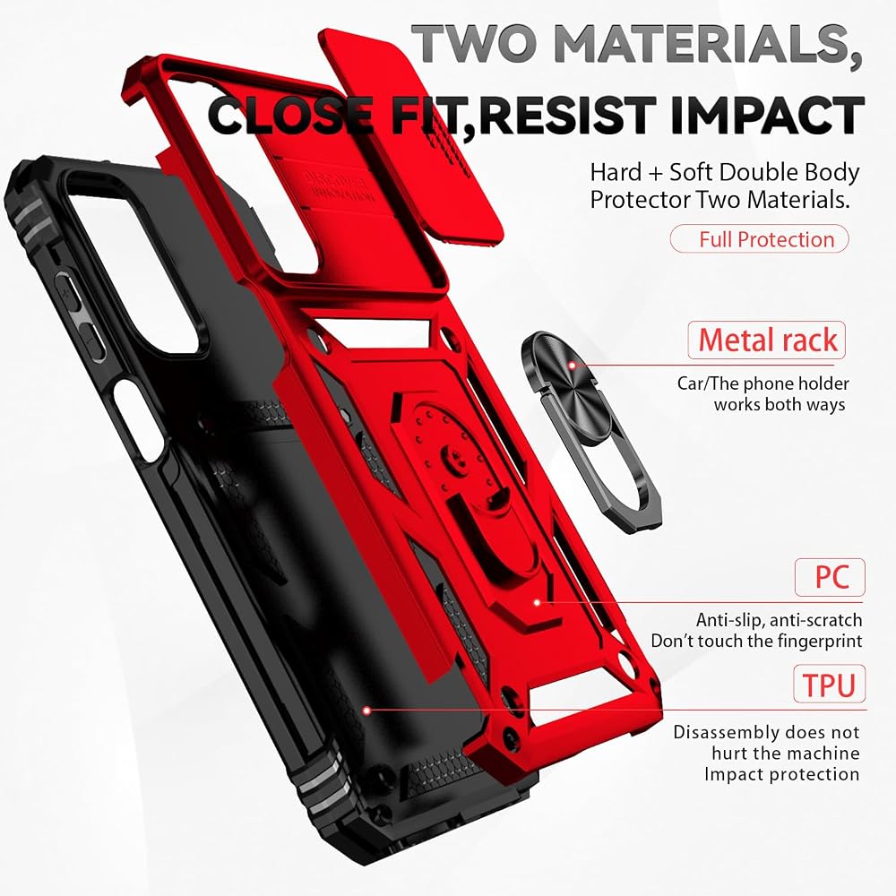 SunStory Phone Case Compatible with Samsung Galaxy A16 5G Case with HD Screen Protector & Slide Camera Cover & Kickstand, [Military-Grade] Phone Case for Samsung A16 (Red)