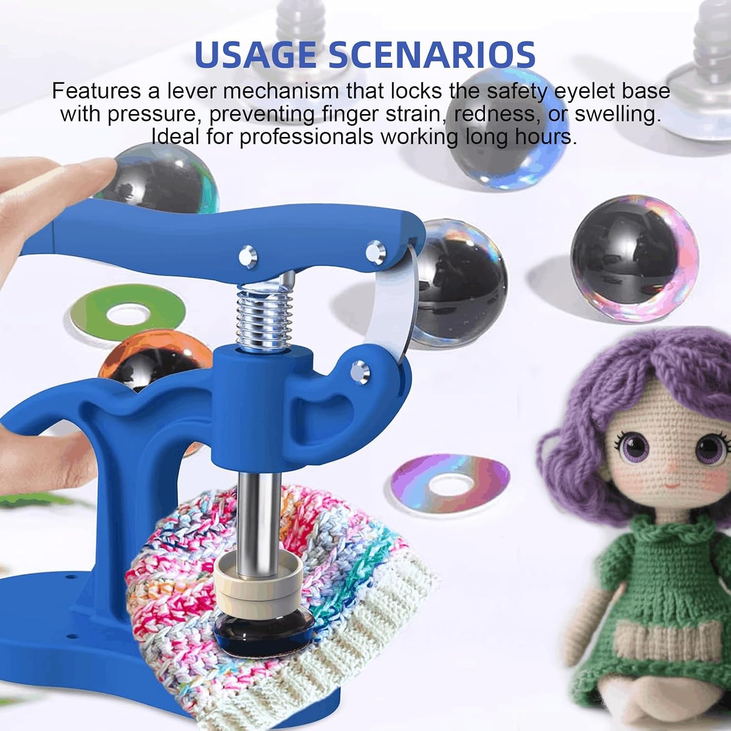 Nyuemystery Safety Eyes Tool Professional for Large Eyes & Nose Installation, Amigurumi Crochet Doll Animal Stuffed Plush Making Supplies with Effortless Grip (5-45mm)