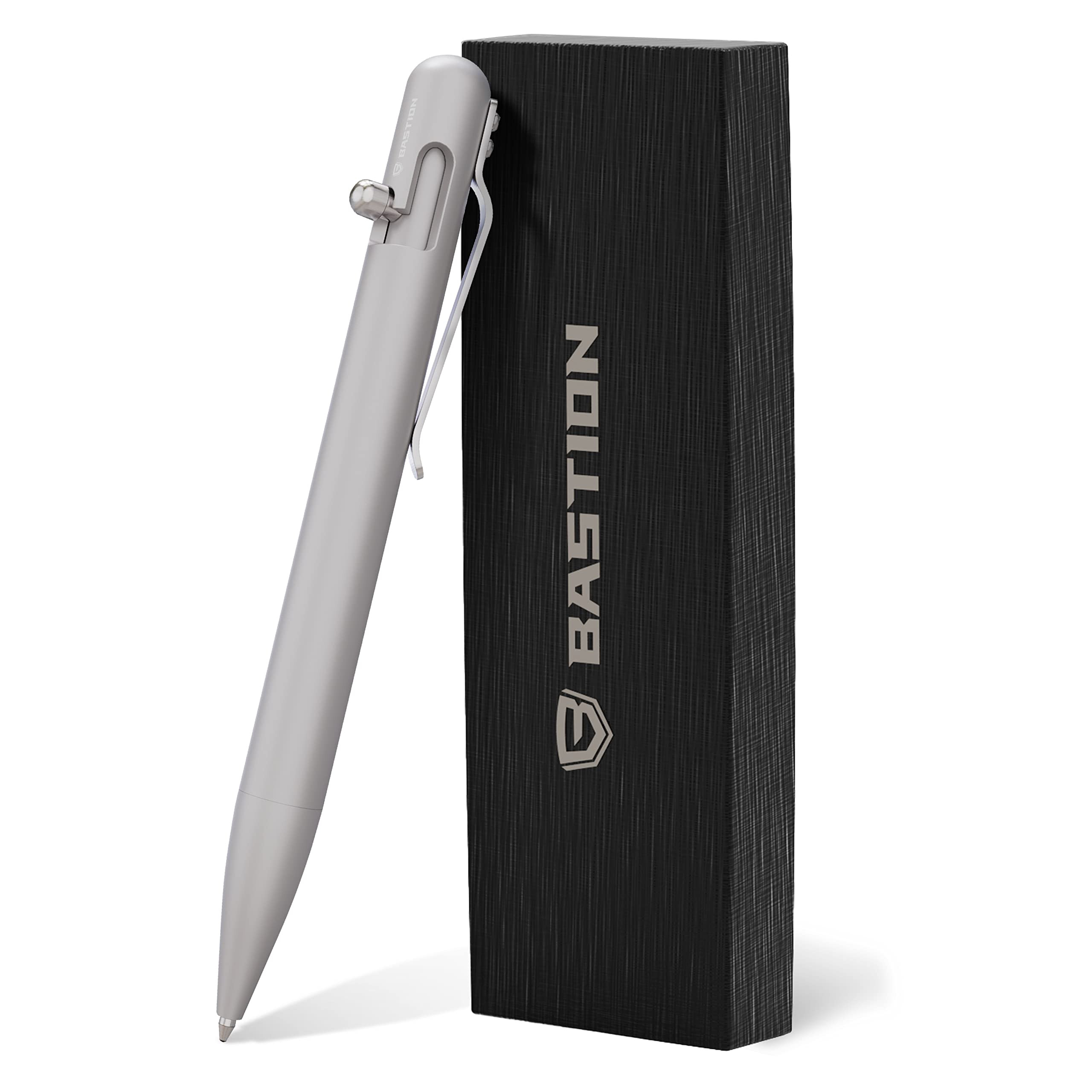 BASTION Aluminum Bolt Action Pen with Gift Case - Luxury Executive Retractable Lightweight Metal Ink Refillable Office Pocket EDC Fine Point Writing Ballpoint Pens for Men & Women