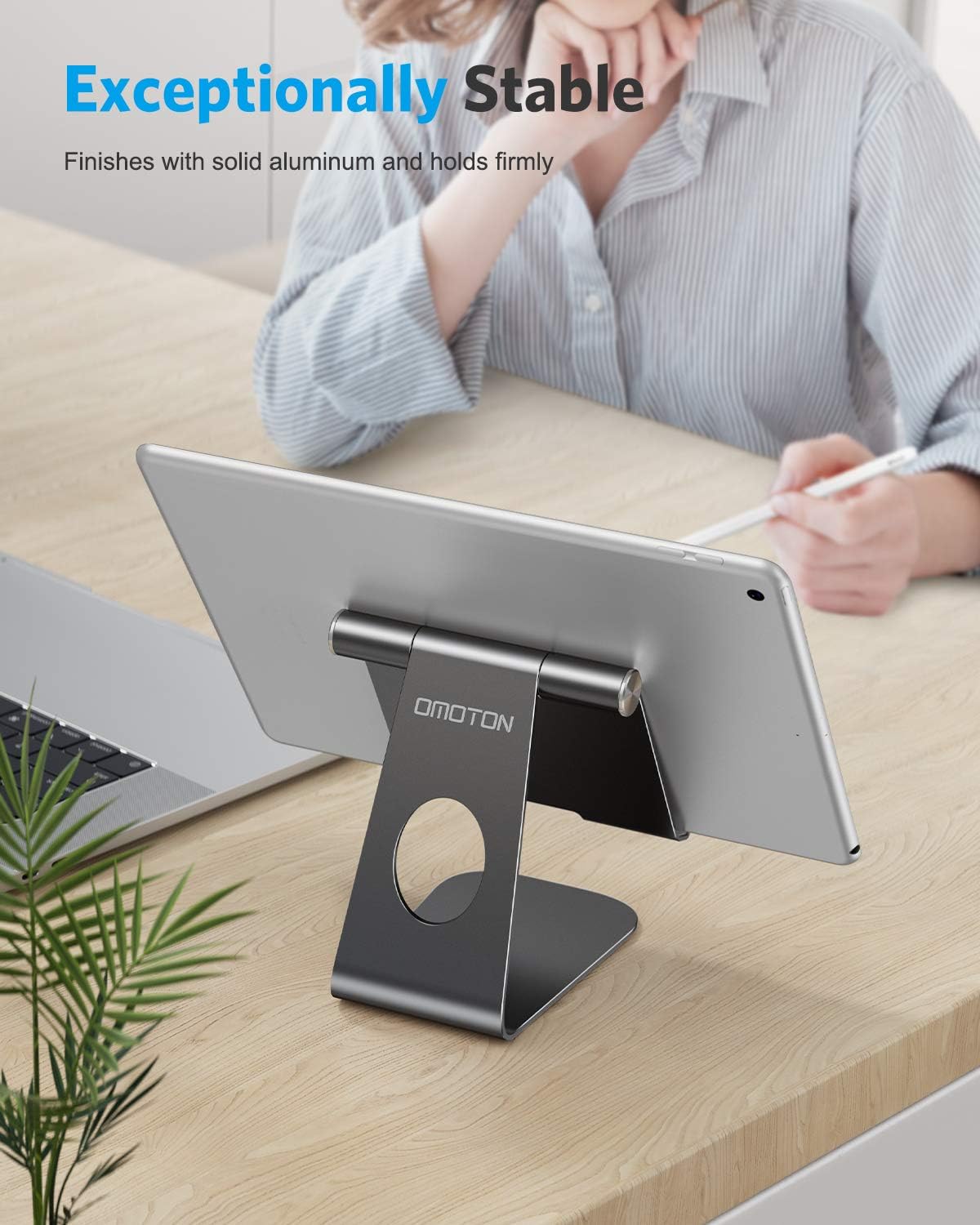 Tablet Stand Holder Adjustable, OMOTON T1 iPad Stand, Desktop Aluminum Tablet Dock Cradle Compatible with iPad Air 4/Mini, New iPad 10.2/9.7, iPad Pro 11/12.9, Samsung, Nintendo and More, Black : Electronics