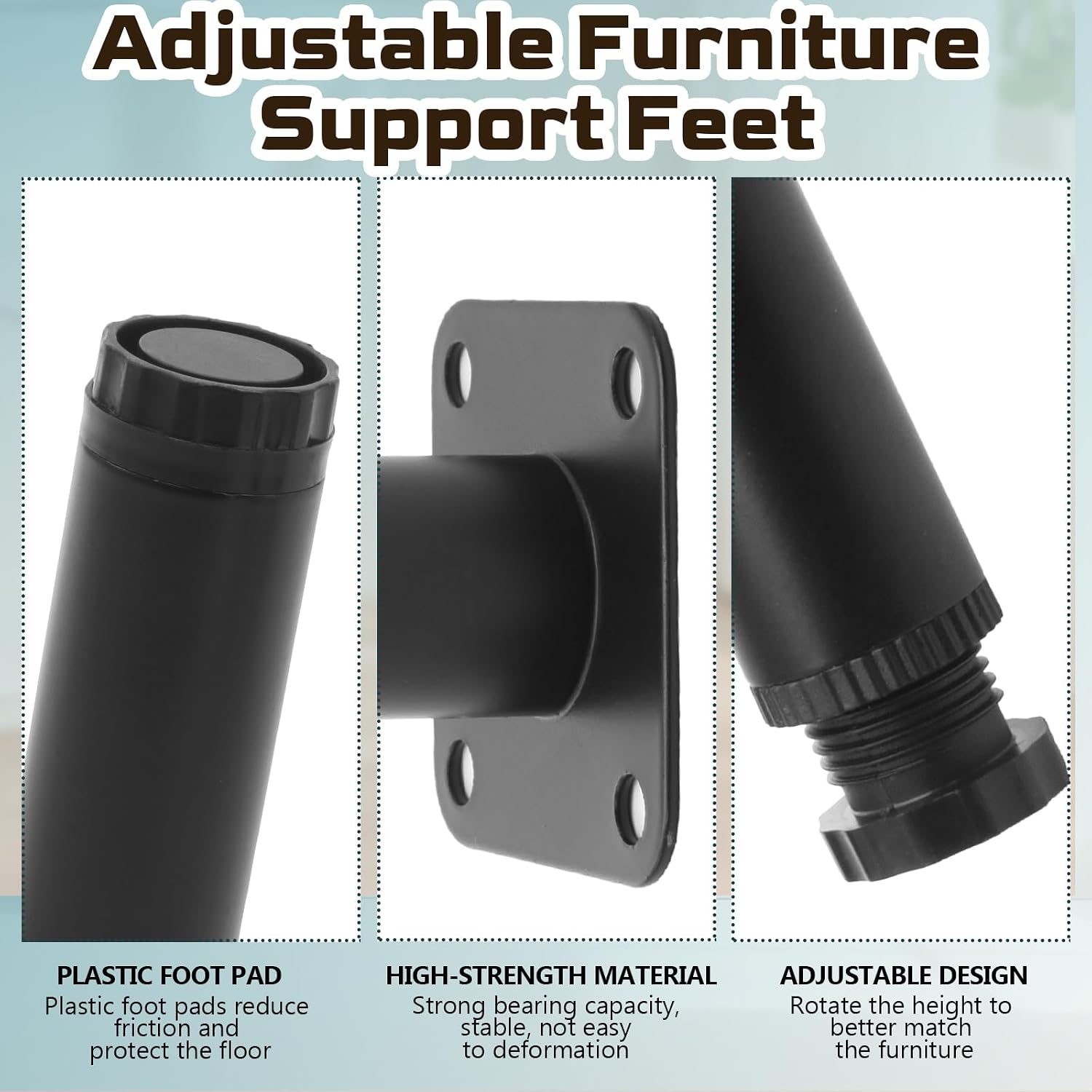 7 Inch Adjustable Steel Furniture Legs 4-Pack 1" Dia (Black) | Cold Rolled Steel Round Furniture Support Feet, Screws Included, Fits Kitchen Shelves Coffee Table Couch
