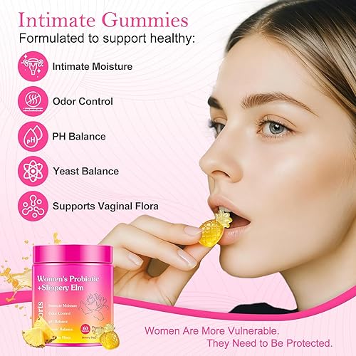 Miniatura 4 de Her Juicy - Gomitas de probióticos femeninos con olmo resbaladizo, gomitas de piña que apoyan el equilibrio del pH y el bienestar vaginal, la salud