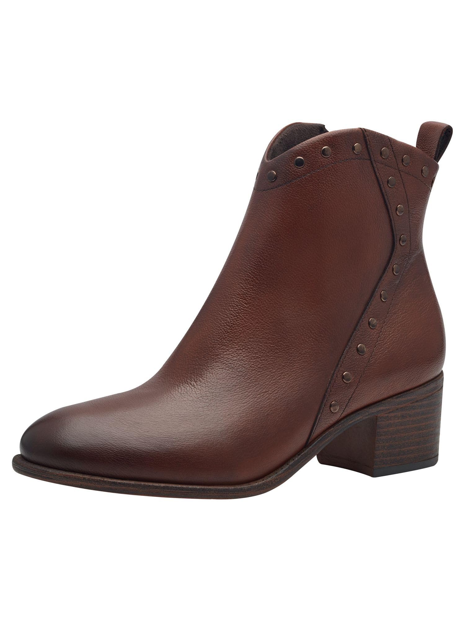 MARCO TOZZI Ladies Leather Zip Up Ankle Boots, Cognac, 8.5 UK