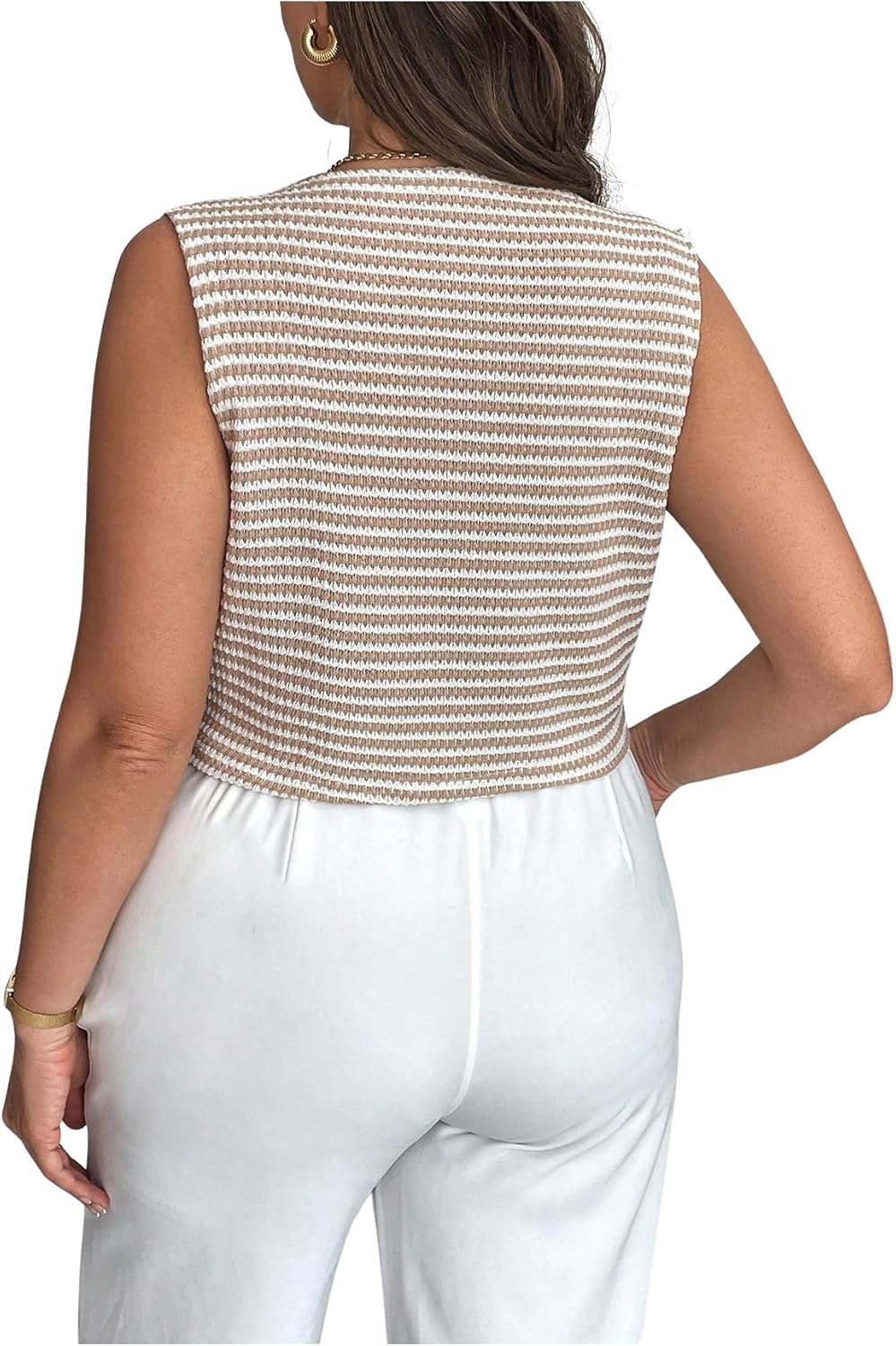 SOLY HUX Women's Plus Size Tank Top Striped V Neck Sleeveless Button Down Summer Tops