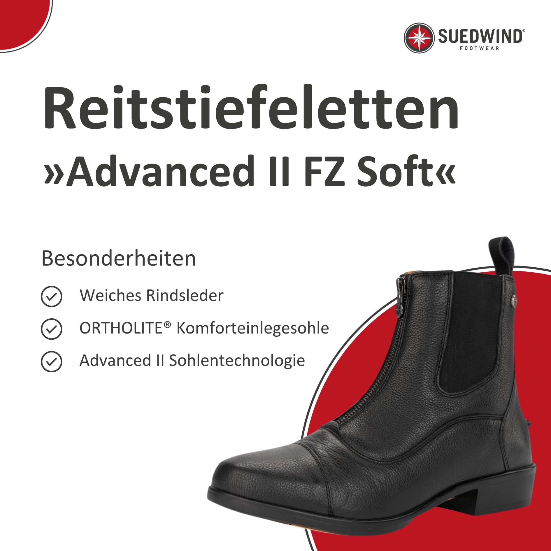 SUEDWIND FOOTWEAR Stivali da equitazione "ADVANCED II FZ Soft" con chiusura lampo sul davanti, scarpe da equitazione, gassi, tempo libero