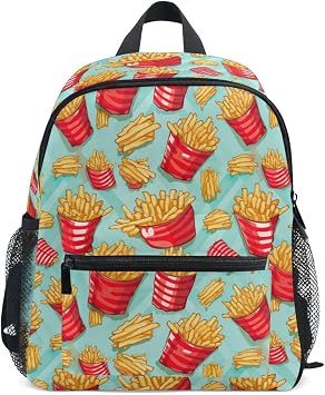 Backpack for Toddler Boys Girls French Fries Fast Food Pattern Mini Shoulder Backpack Adjustable Casual Daypack Rucksack for Kindergarten Preschool Nursery Outdoor Travel Age 3-8 S