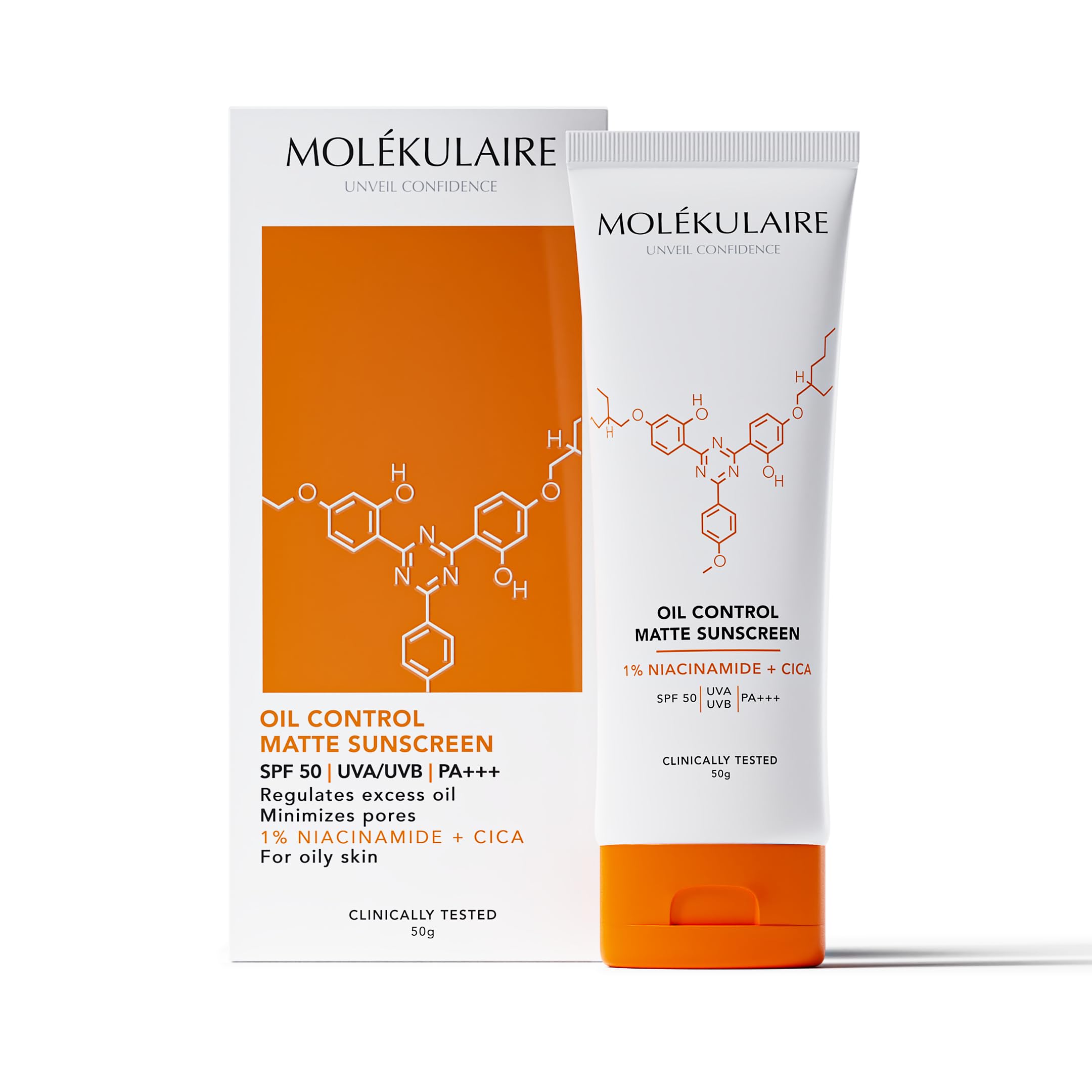Molekulaire Curasol-M Matte Sunscreen with SPF 50 PA+++ | 1% Niacinamide and CICA | No White Cast | Transparent Gel Texture with Matte Finish | 98% Sun Protection | Broad Spectrum UVA/UVB Protection