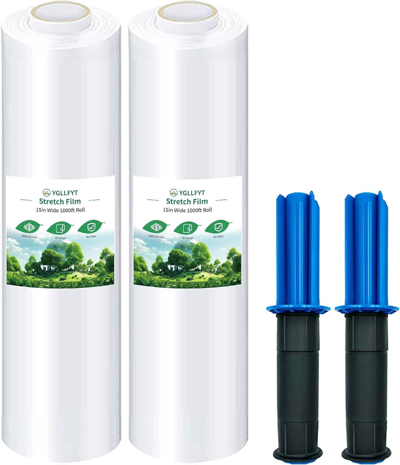 Stretch Film Roll - 1000 Ft 15 Inch Width, 60 Gauge Thickness, 2 Pack - Heavy Duty Plastic Wrap for Moving and Packaging