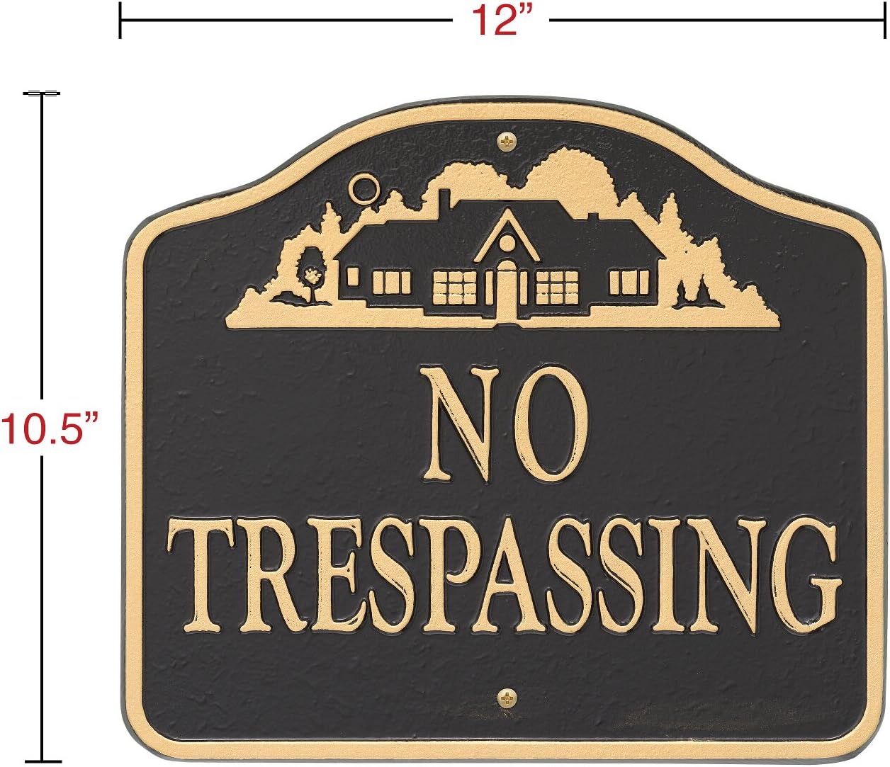 Whitehall 14131 "No Trespassing, Cast Aluminum, Durable Wall or Lawn Mounting Decorative Home Design Sign, Black/Gold