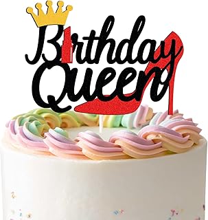 Black Red Glitter Birthday Queen Cake Topper,Lipstick High Heels Queen Theme Cake Decor,Queen Birthday Party Decorations Supplies For Women Girl