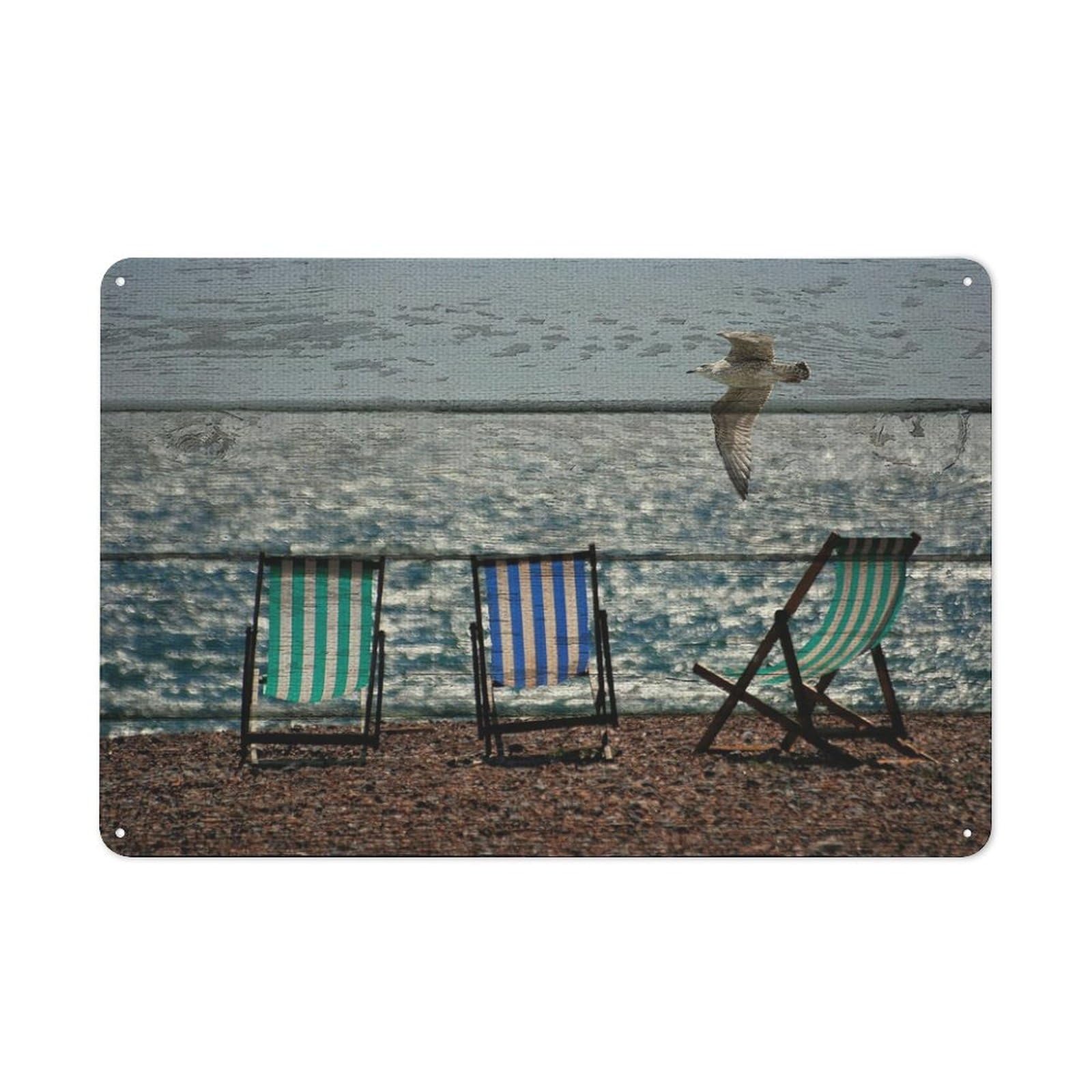 Rustic Metal Tin Sign, Beach Lounger Simple Life Painting, Living Room Bathroom Leisure Decor 12x8 Inch