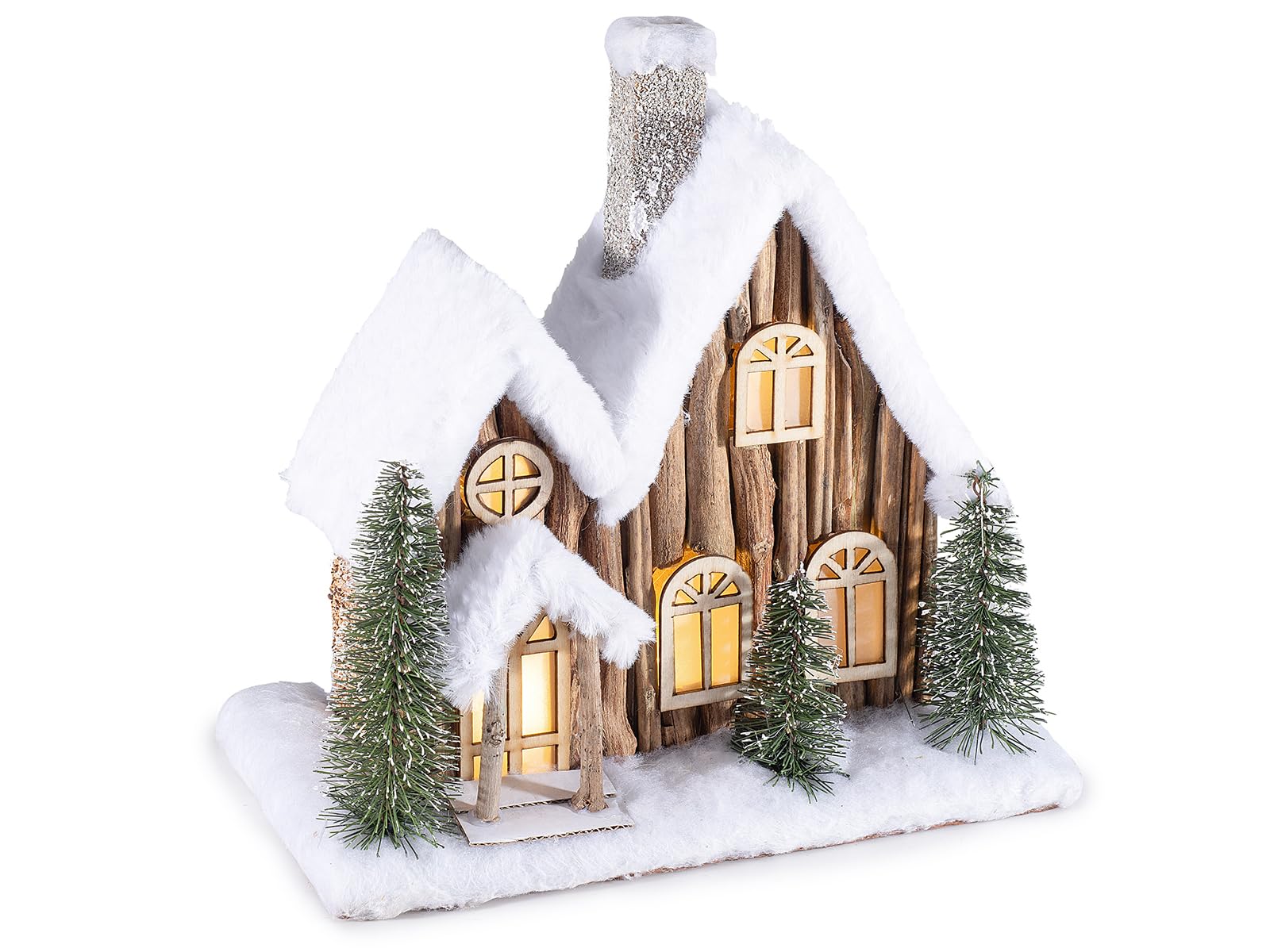 Gruppo Maruccia - Casetta Innevata in Legno e Pelo Sintetico - Decorazione Natalizia da Appoggiare con Luci - Idea Regalo