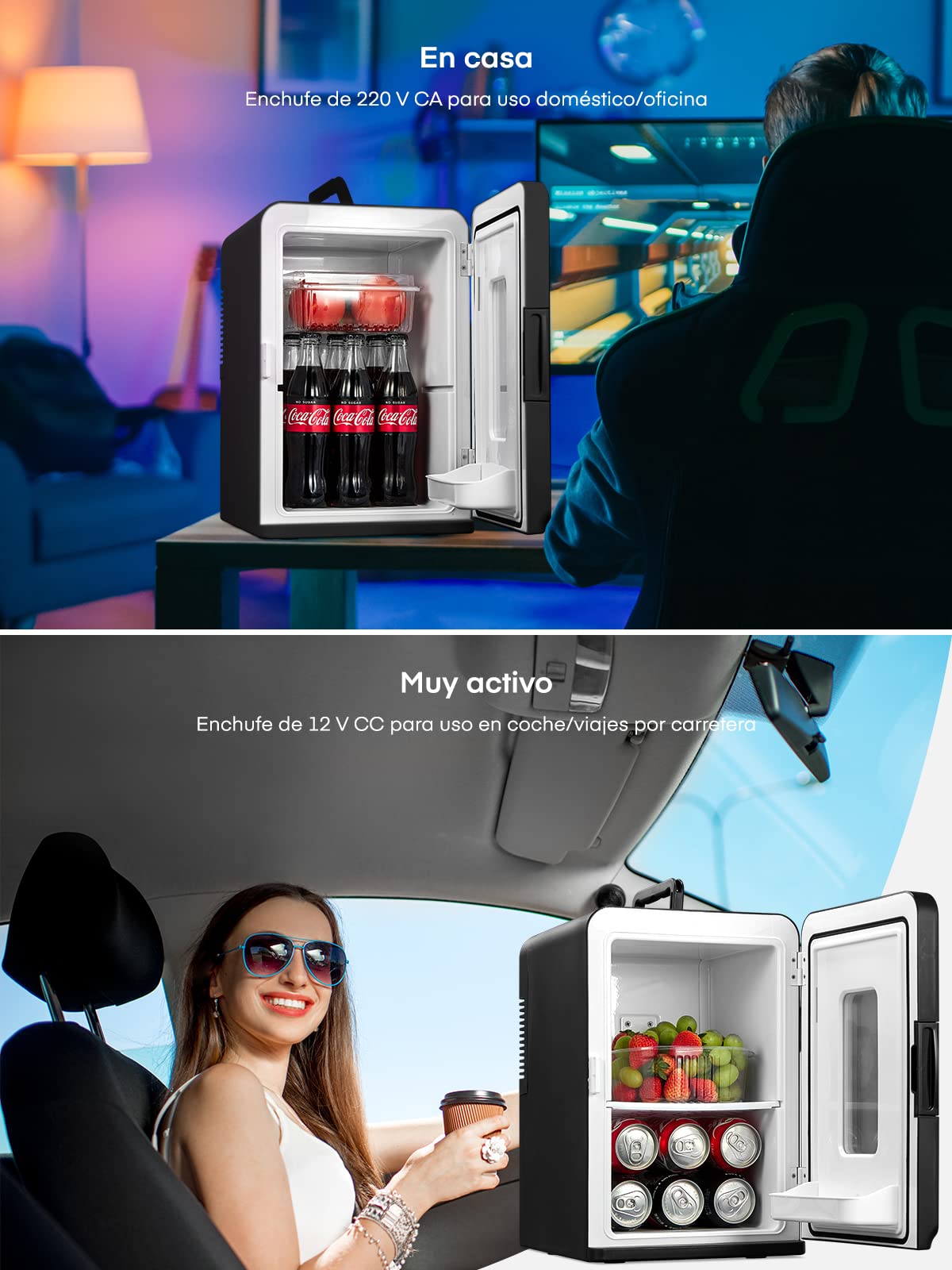 NORTHCLAN Mini Nevera Portatil, 15L Mini Frigorifico, 12V/230V, Funciones Enfriar y Calentar, Mini Frigorífico para Coches, Oficinas y Dormitorios, Cosméticos y Cervezas, Modo Max y ECO, Negro