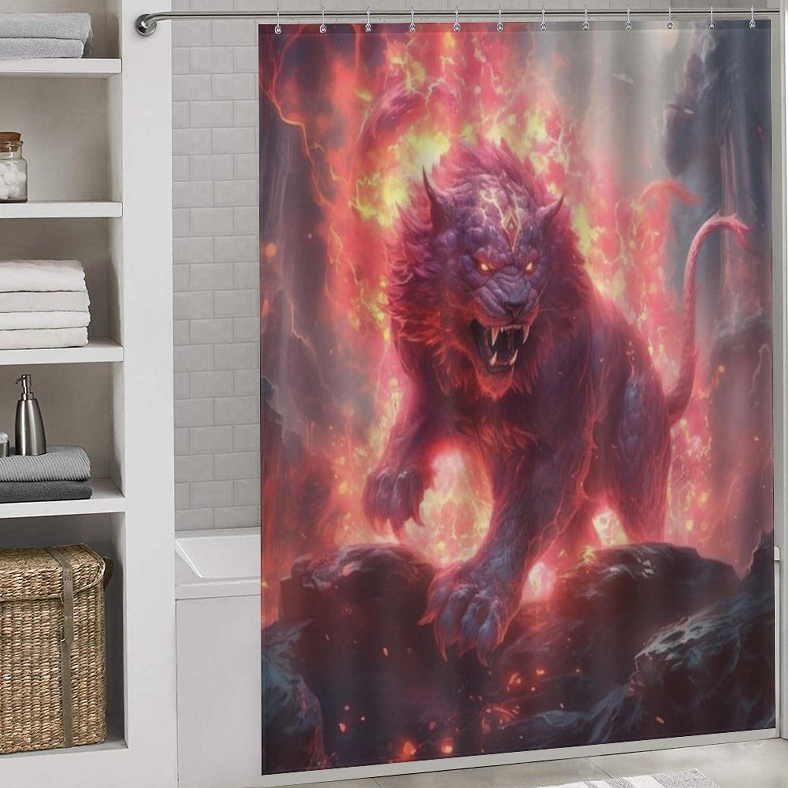 Rideau de douche anti-éclaboussures lion lavable en machine pour baignoire familiale