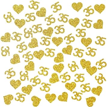 130pcs Number 35 Gold Glitter Confetti,35th Happy Birthday Confetti Decorations -Number 35 Party Decorations, Wedding Anniversary Party Table Decorations