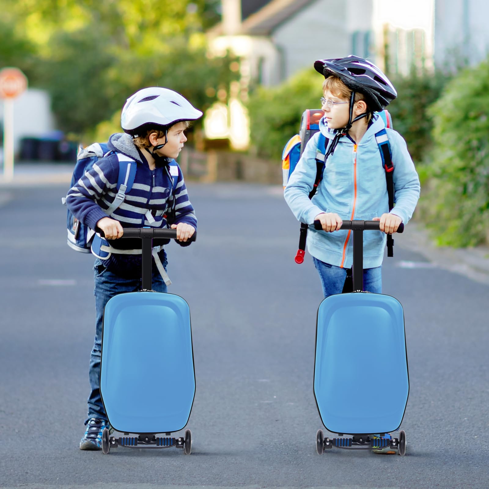 Equipaje para scooter, 2 en 1, plegable, rígido, para patinete de 4 a 15 años, equipaje ligero multifuncional, Azul (New Blue), Patinete multifuncional para viaje