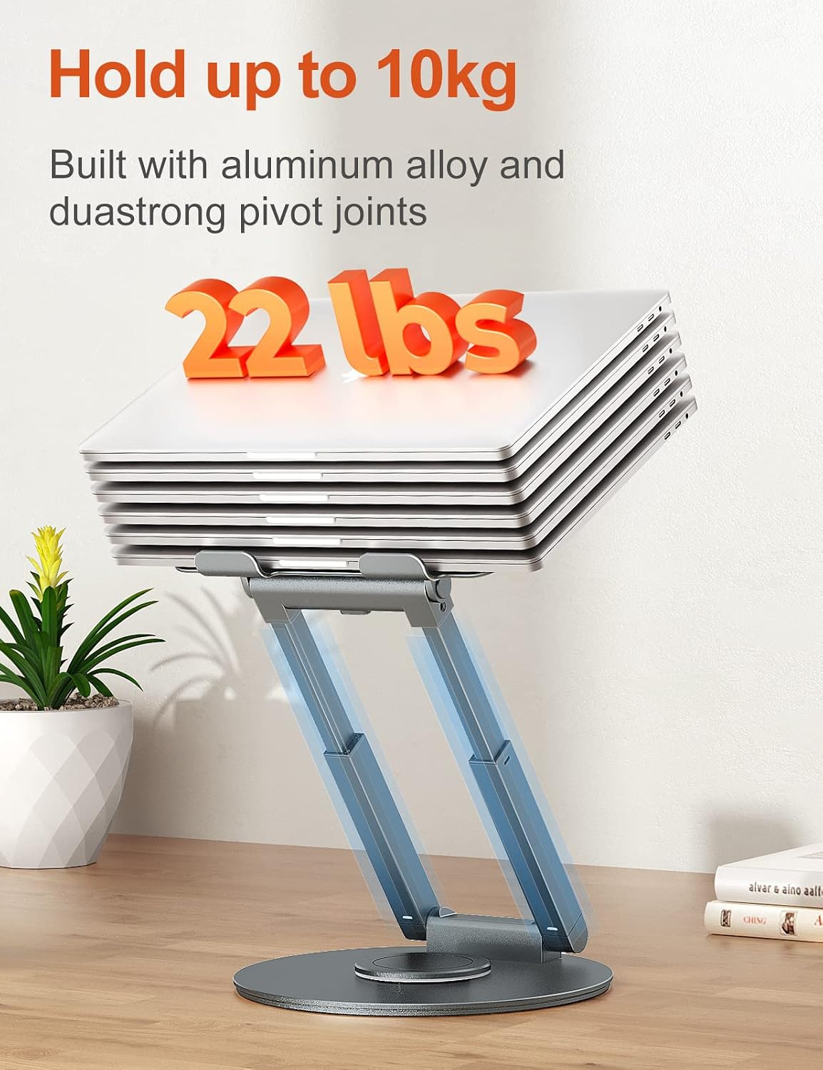 tounee Height Adjustable Laptop Stand with 360° Swivel Base, Sit to Stand Ergonomic Computer Stand, Portable Riser Holder Desk for Good Posture, Compatible with MacBook Pro, All Laptops 10-17"-Gray