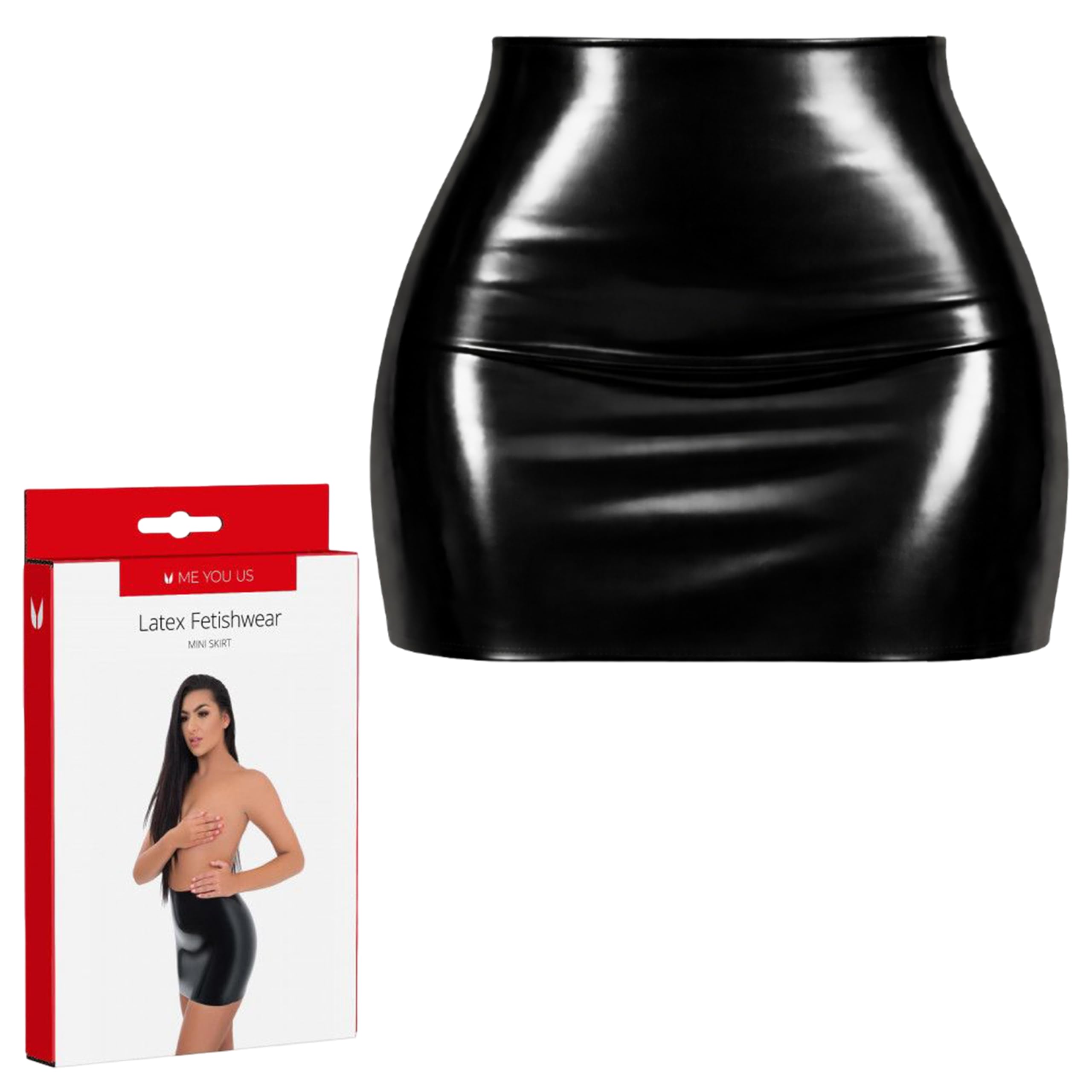 Late X Unisex Black Latex Fetishwear Mini Skirt - Large