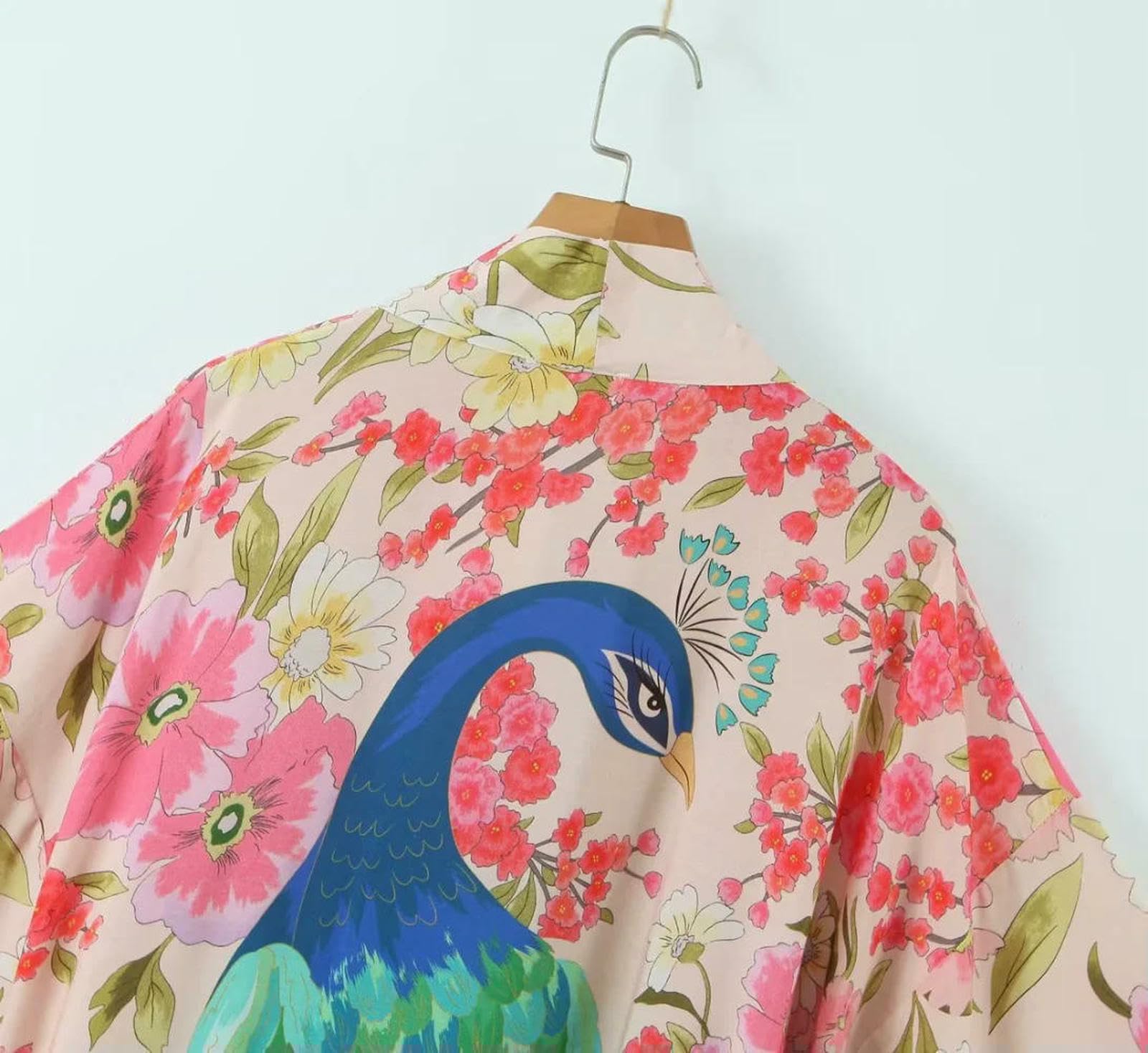 Copricostume da Spiaggia Women Weecock Floral Stampa per Pipistrello Beach Boemian Kimono Robe Ladies V Neck Summer Bikini Boho Coperie-Pavone-l