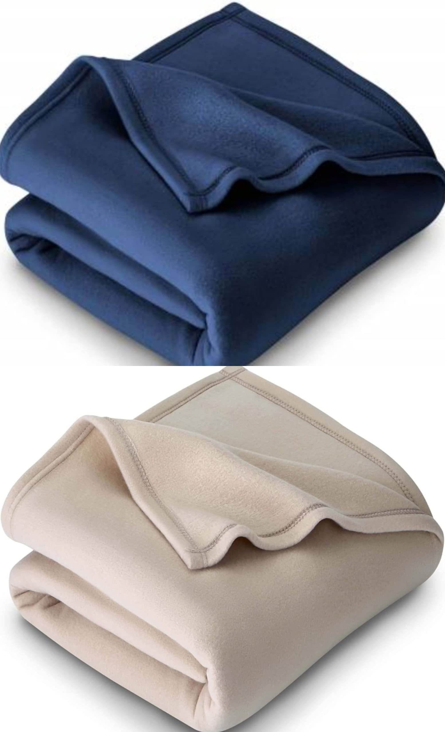 Neekshaa™ Combo Pack of 2 Single Bed Solid Polar Blanket_Size - 60 * 90 inch, Color-Blue&Cream-image-0