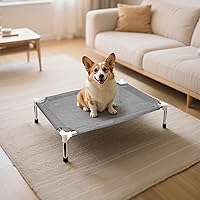 Makerfire Elevated Cooling Dog Bed for Small Dogs - Outdoor Indoor Raised Cot with Breathable Mesh & Skid-Resistant Feet, 26x19.5 Inch