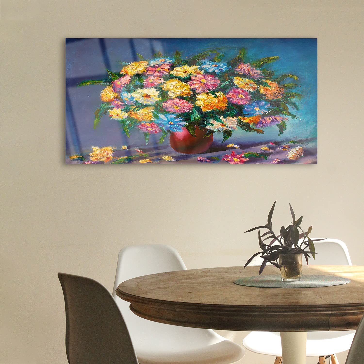 Coloray Pintura acrílica Sala De Estar 100x50cm Vidrio Acrílico Cuadro De Pared Mural Arte - Arte de Arte de Flores