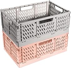 Bocguy 2 Stücke Klappkiste, Kunststoff Stabile Klappboxen, Faltbare Aufbewahrungskorb, Stapelbar Klappkisten Set für Lagerung Küche, Schlafzimmer, Arbeitszimmer, Büro, Garten (Grau+Rosa,42x28x16cm)