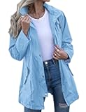Rain Jacket Women Striped Lined Hooded Lightweight Raincoat Outdoor Waterproof Windbreaker